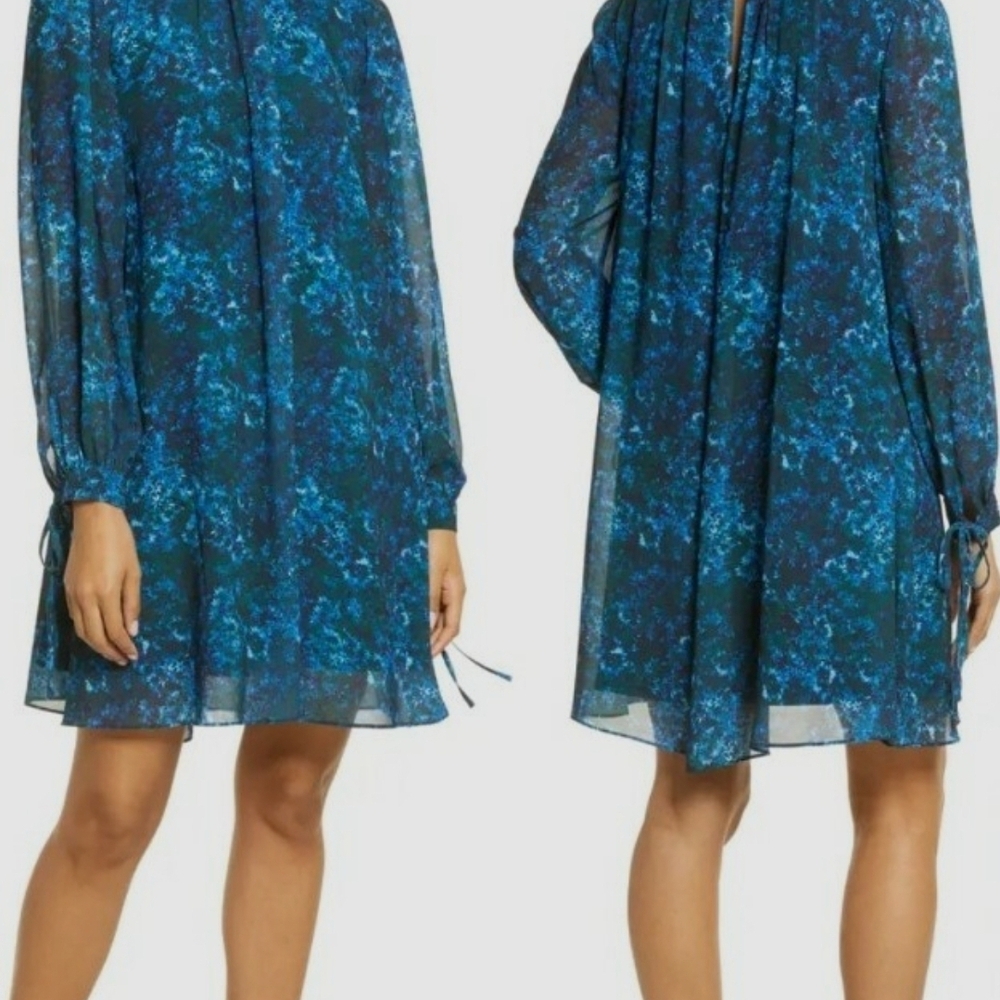 Elegant Blue Patterned Women's Dress